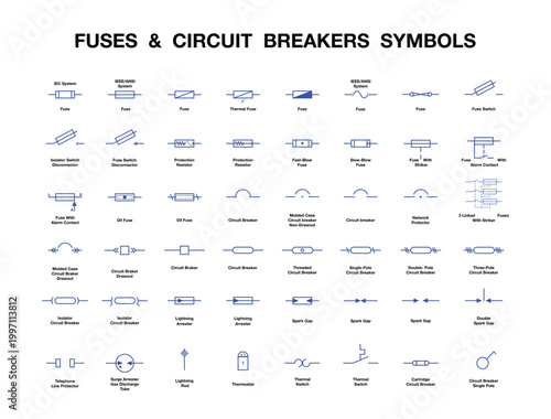 Photos Fuses and Circuit Breakers symbols. Blue design Vector Image