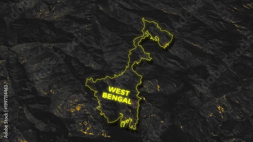 West Bengal State India Soil Terrain Glowing Effect Reveal Documentary Explainer Style Animation Map 4K	

