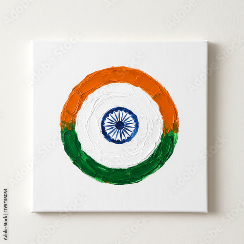 Photo framed of Indian National Flag, featuring thick, textured palette knife strokes with white background.