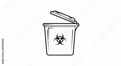 A black and white icon of a biohazard bin with its lid ajar