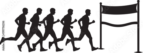 Silhouette of a group of runners approaching the finish line