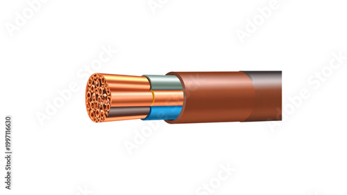 Three-core copper electrical cable with brown outer insulation jacket Vector