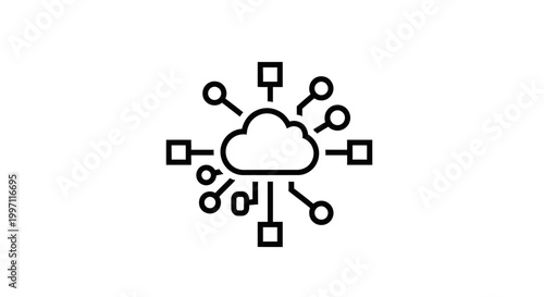 Cloud Computing Network Technology Icon, Digital Data Connection and Information Flow
