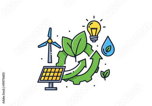 Renewable energy sources and sustainability concept with green cycle