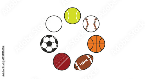 sports balls arranged in a circle on white background