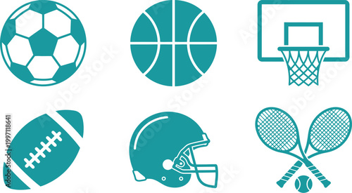 sports equipment icons set on white background