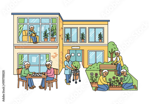 Seniors enjoying various activities at a modern assisted living facility