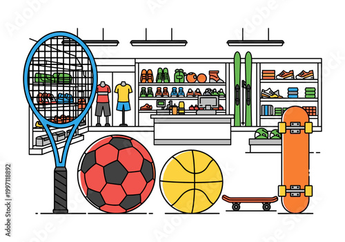 Vibrant sports store interior showcasing equipment for various athletic activities
