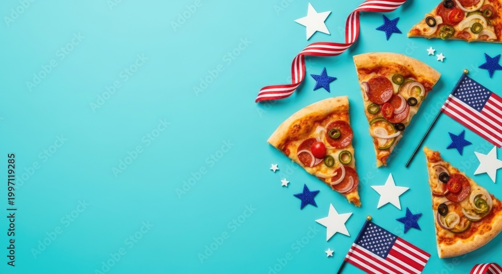 Obraz premium Usa independence day celebration pizza flags festive decorations for july 4th