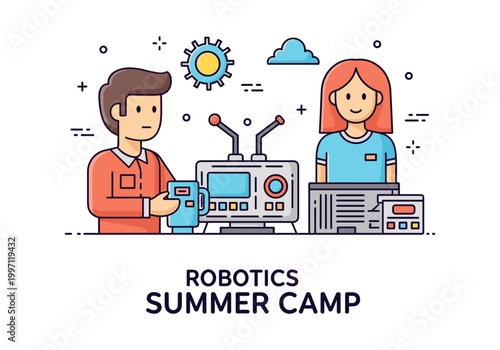 Robotics summer camp for kids with futuristic technology and learning activities