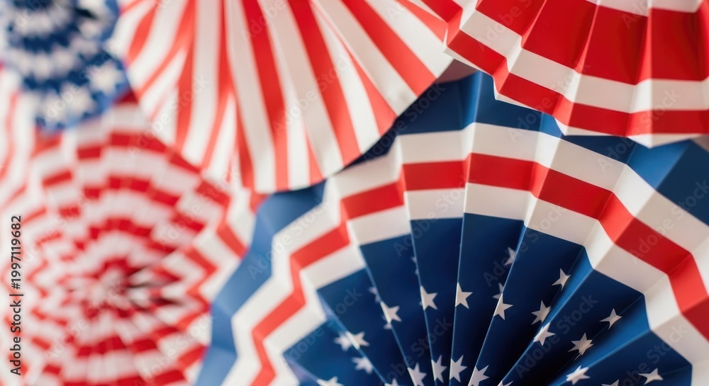 Fototapeta premium Usa independence day decorations patriotic red white and blue paper fans