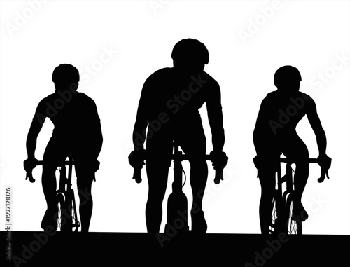 Group of Cyclists Riding Bikes Silhouette at Sunset