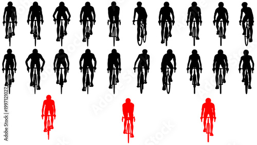 Front View Cyclist Silhouettes Collection with Highlighted Riders