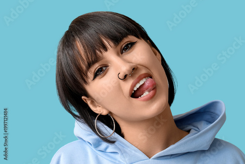 Stylish young woman with no...