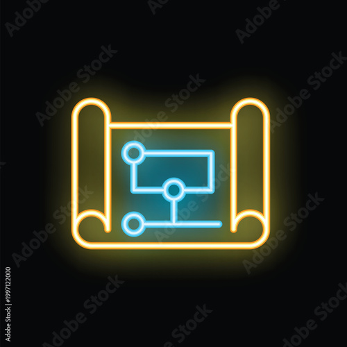 Neon icon representing an algorithm project plan, suitable for developers or tech companies