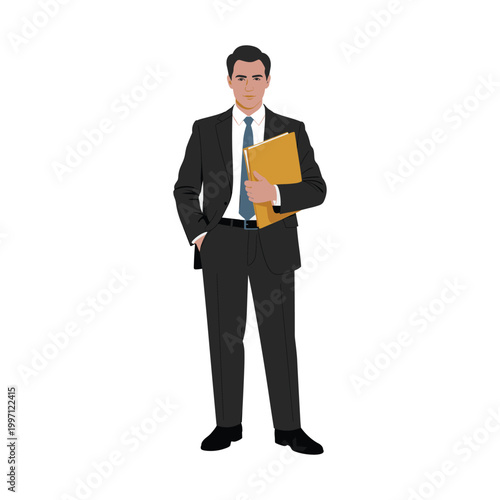 Bild auf Leinwand Businessman dressed in professional attire holds a document folder, illustrating a dedicated employee prepared for corporate tasks and meetings within a modern professional organizational setting