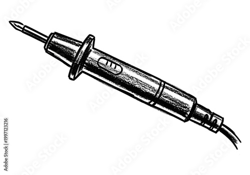 Close-up sketch of a multimeter probe with a sharp tip and textured handle