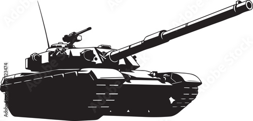 Military tank, black silhouette, vector illustration, combat vehicle, warfare icon