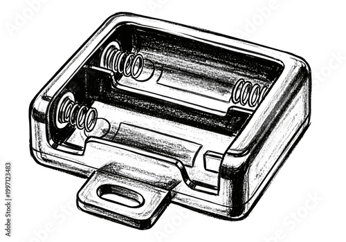 Battery holder showing connection for two AA batteries in a sketch style