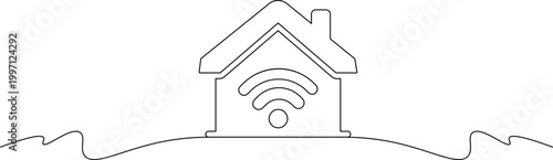 A simple line drawing of a house with a Wi-Fi symbol on the front
