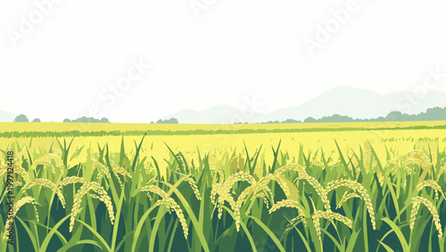 稲の実った田んぼのベクターイラスト_1920x1080px