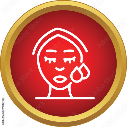 Woman's face with closed eyes and two falling drops symbolizing skin hydration