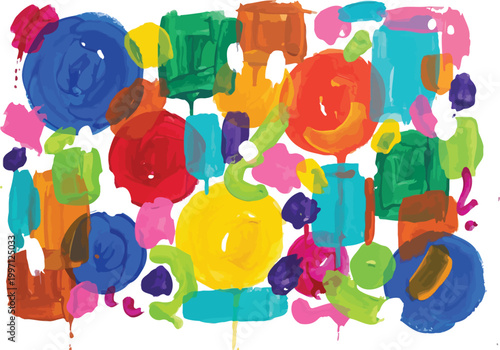Vibrant Abstract Acrylic Paint Background with Colorful Circles and Rectangular Blocks.eps