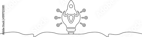 A creative illustration of a rocket lightbulb with innovative ideas and inspiration