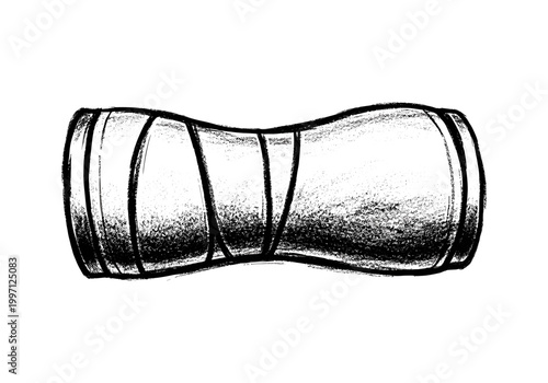 Hand drawn illustration of a black and white yoga bolster on a white background