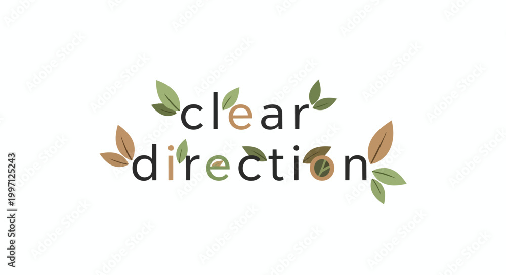 Fototapeta premium Clear Direction Eco Friendly Text Logo with Natural Green and Brown Leaves Vector Illustration