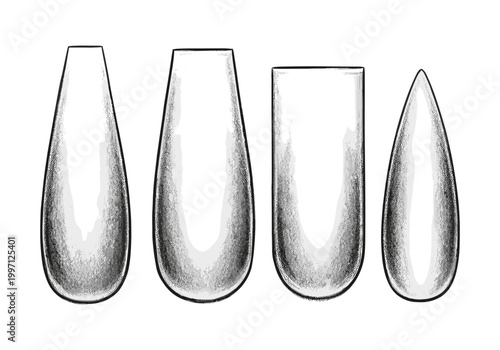 Collection of four distinct nail shapes for artificial nail extensions