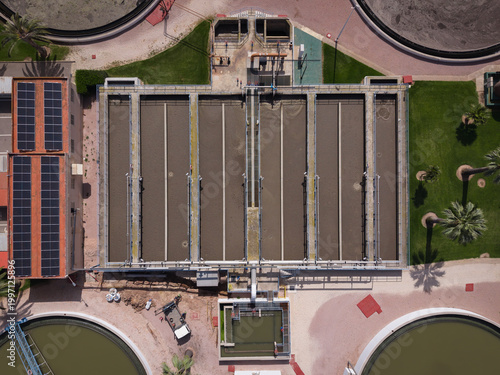 Photos Overhead view of rectangular aeration basins at a wastewater treatment facility