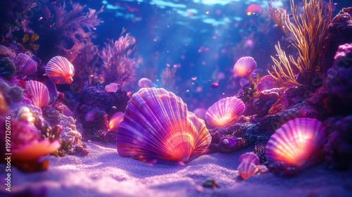 underwater coral reef with seashell