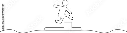 A stick figure jumping over a hurdle in a simple line drawing