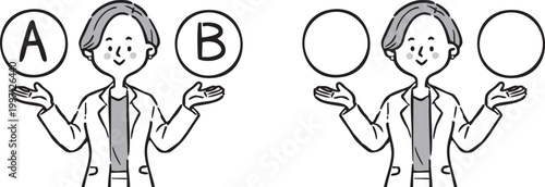 AとBの選択肢　キャリアウーマン2　上半身　ベクター（モノクロ）
