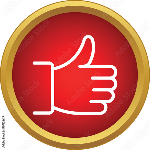 Hand showing thumb up gesture in red circle with golden frame