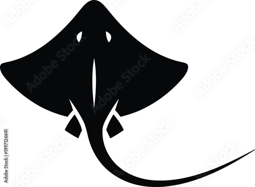 Black stingray silhouette isolated on transparent background marine life illustration for design projects