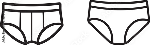 Men underwear briefs icons collection showing different styles and cuts of male lingerie in black outline vector design.