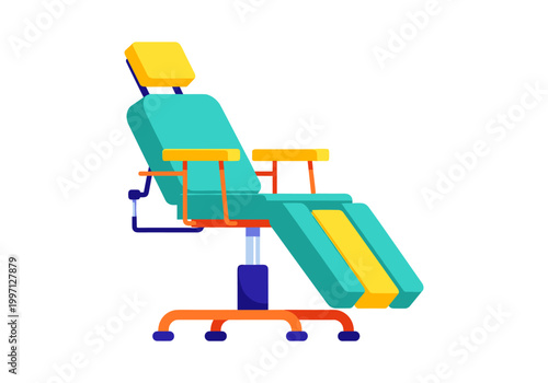Modern dental examination chair with adjustable features and bright colors