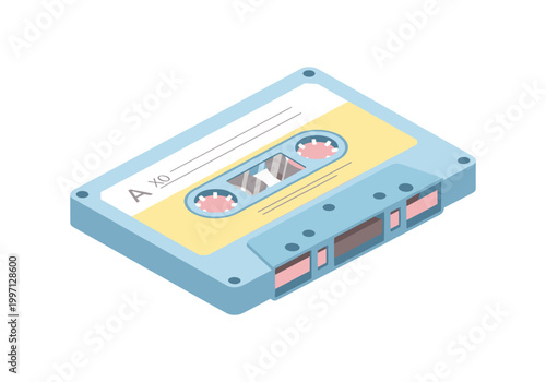 Retro audio cassette tape with a light blue casing and yellow label