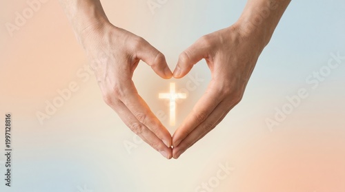 Embracing jesus love spiritual light and sacred heart through christian faith at the cross