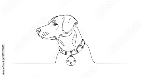 Minimalist Dog Portrait Line Art with Bell Collar