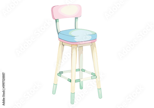 Pastel colored bar stool with a comfortable cushioned seat and backrest