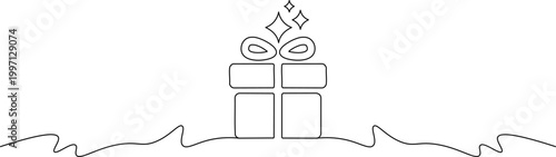 A simple line drawing of a gift box with a ribbon and star on top