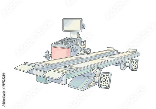 Automotive wheel alignment machine with computer and sensors for vehicle service