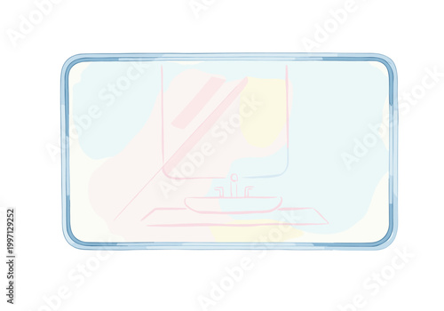 Minimalist bathroom interior sketch with sink and mirror in soft pastel colors