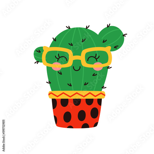 A cute cactus mascot with fashionable accessories. Perfect for children's projects, branding, and social media graphics.