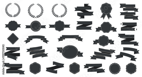 Collection of Decorative Ribbons, Laurels, and Seals for Design and Branding