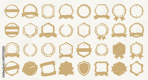 Collection of Golden Empty Badges and Labels, Retro Design Elements