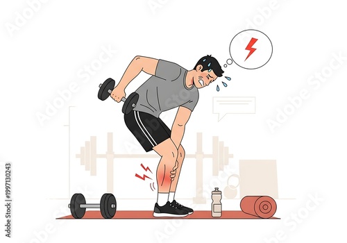 Man Experiencing Muscle Pain After Workout at Gym.